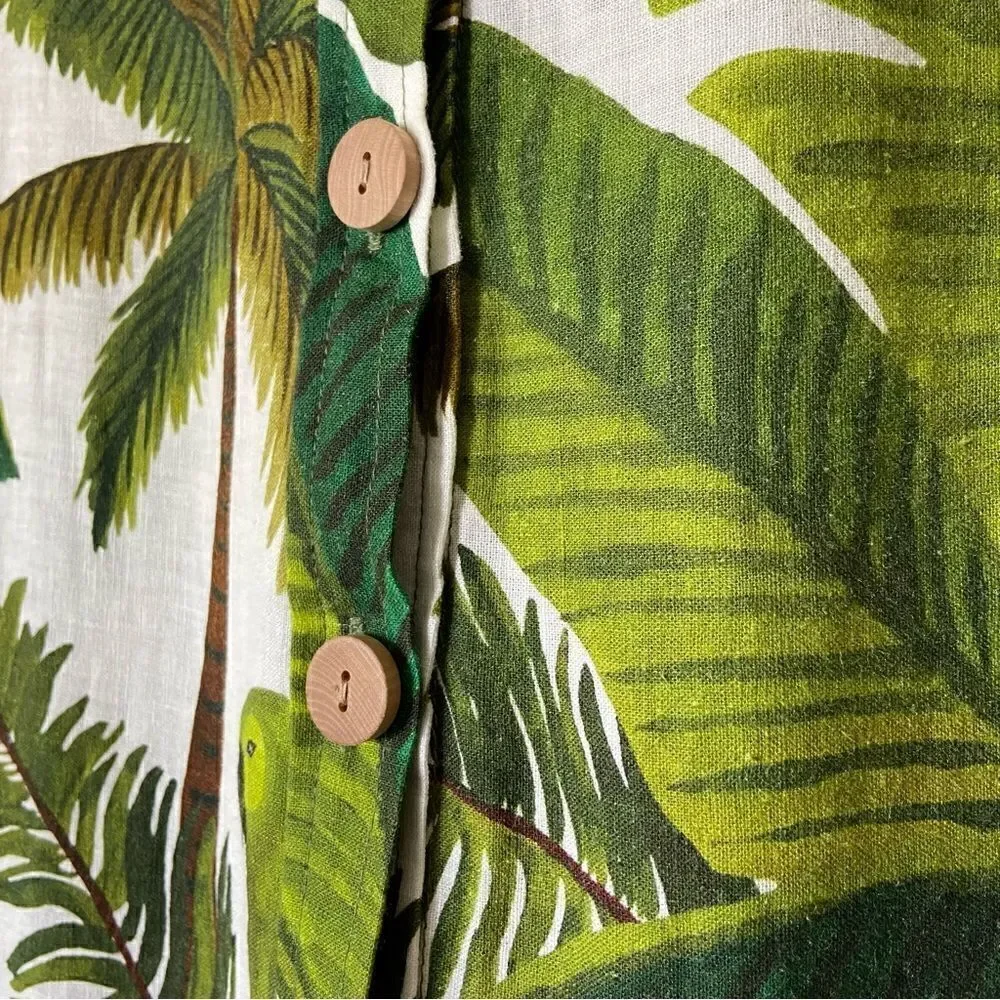 Farm Rio White Cocoa Forest Green Jumpsuit Short Sleeves Size XS